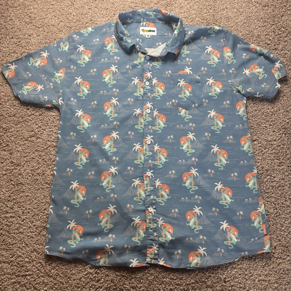 Tipsy Elves Men XXL Gator Flavor Hawaiian Shirt Blue Alligator Rayon Stretch